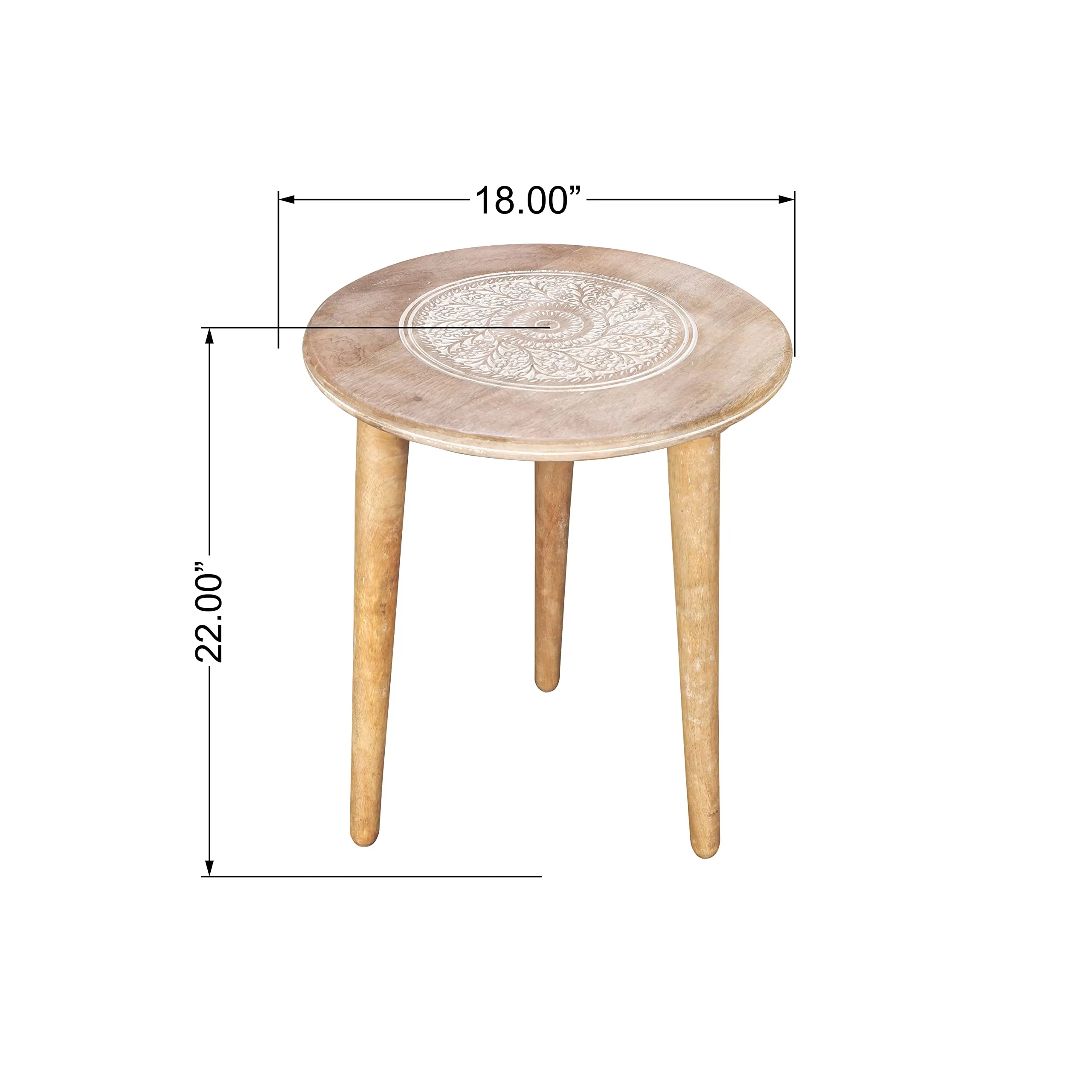 Wooden Table with 3 Legs Pillar, Coffee Table Wood, Modern Round Coffee Table, Side Table for Small Spaces, Entryway Table, Living Room Side Table for Magazines, Books, Plants-18x22 Inch White Wash