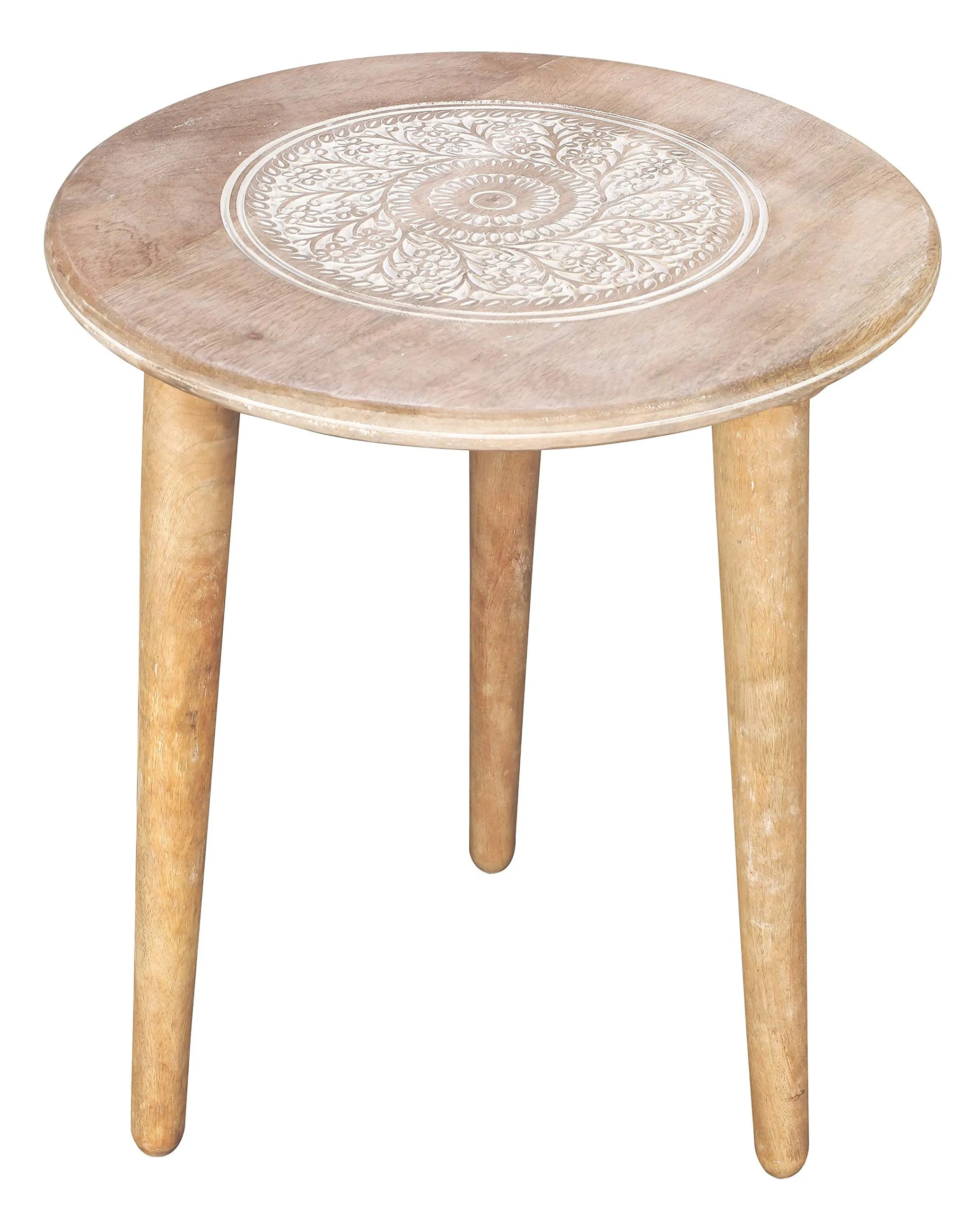 Wooden Table with 3 Legs Pillar, Coffee Table Wood, Modern Round Coffee Table, Side Table for Small Spaces, Entryway Table, Living Room Side Table for Magazines, Books, Plants-18x22 Inch White Wash